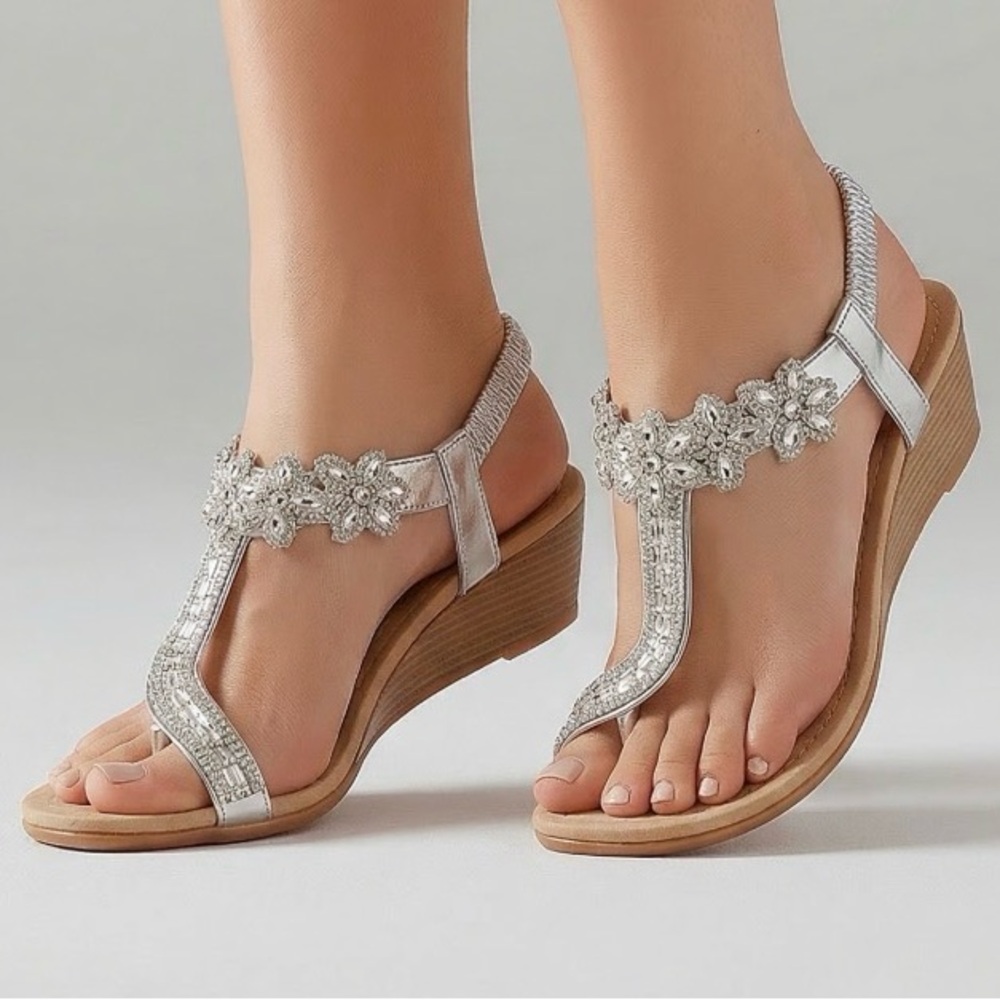 Elegant Silver Embellished Sandals - Picture 2 of 3
